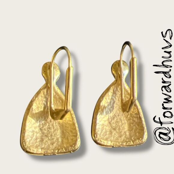 Gold Tone Leverback Earrings with Lapis Blue Stone - Picture 8 of 10